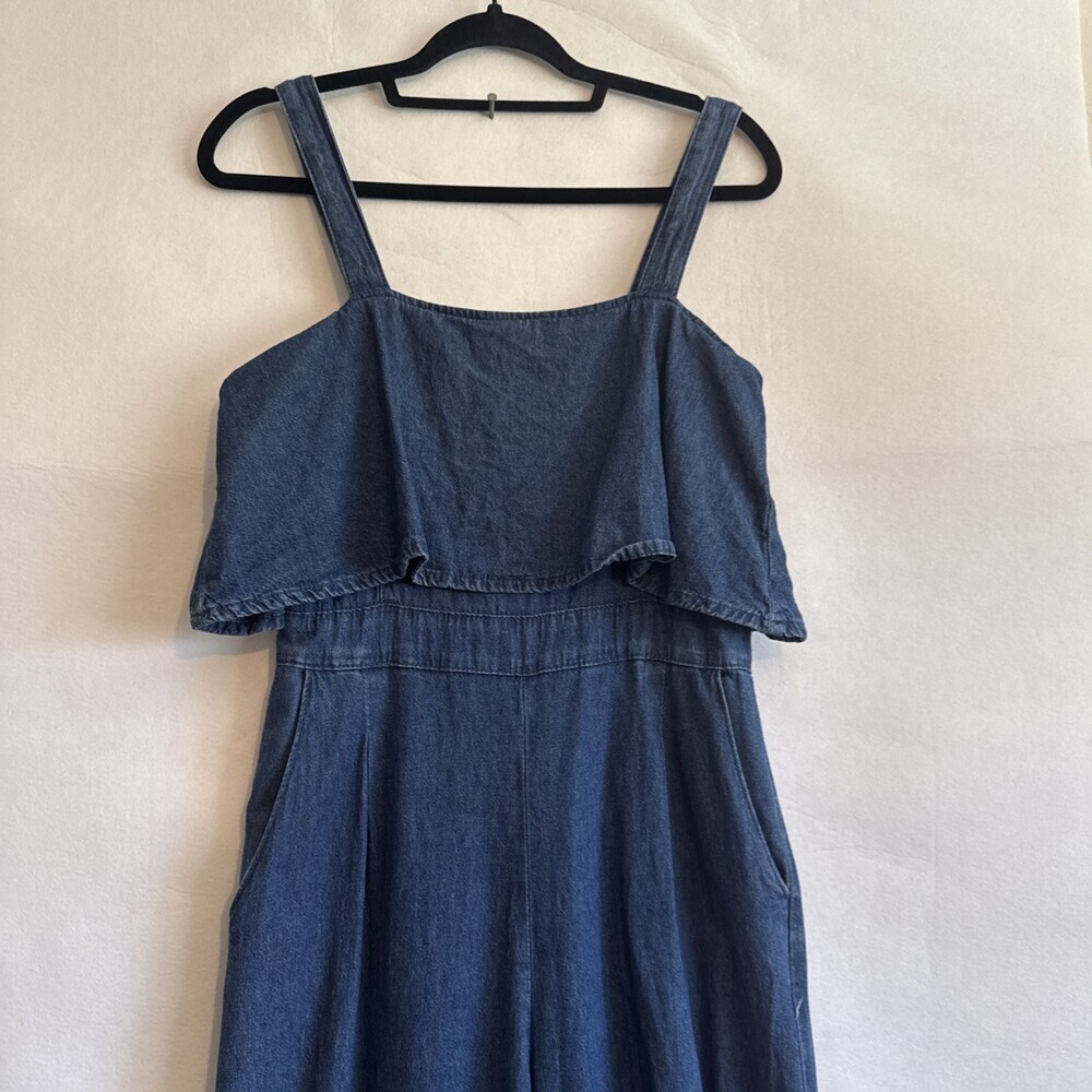 Miss Valley Women’s Size 10 Denim Jumpsuit “Cape-style overlay top” Wide Leg - Picture 3 of 14